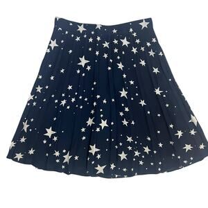 JCrew Pleated Navy Blue White Stars Midi Knee Length Skirt Size 0 Lined Zipper